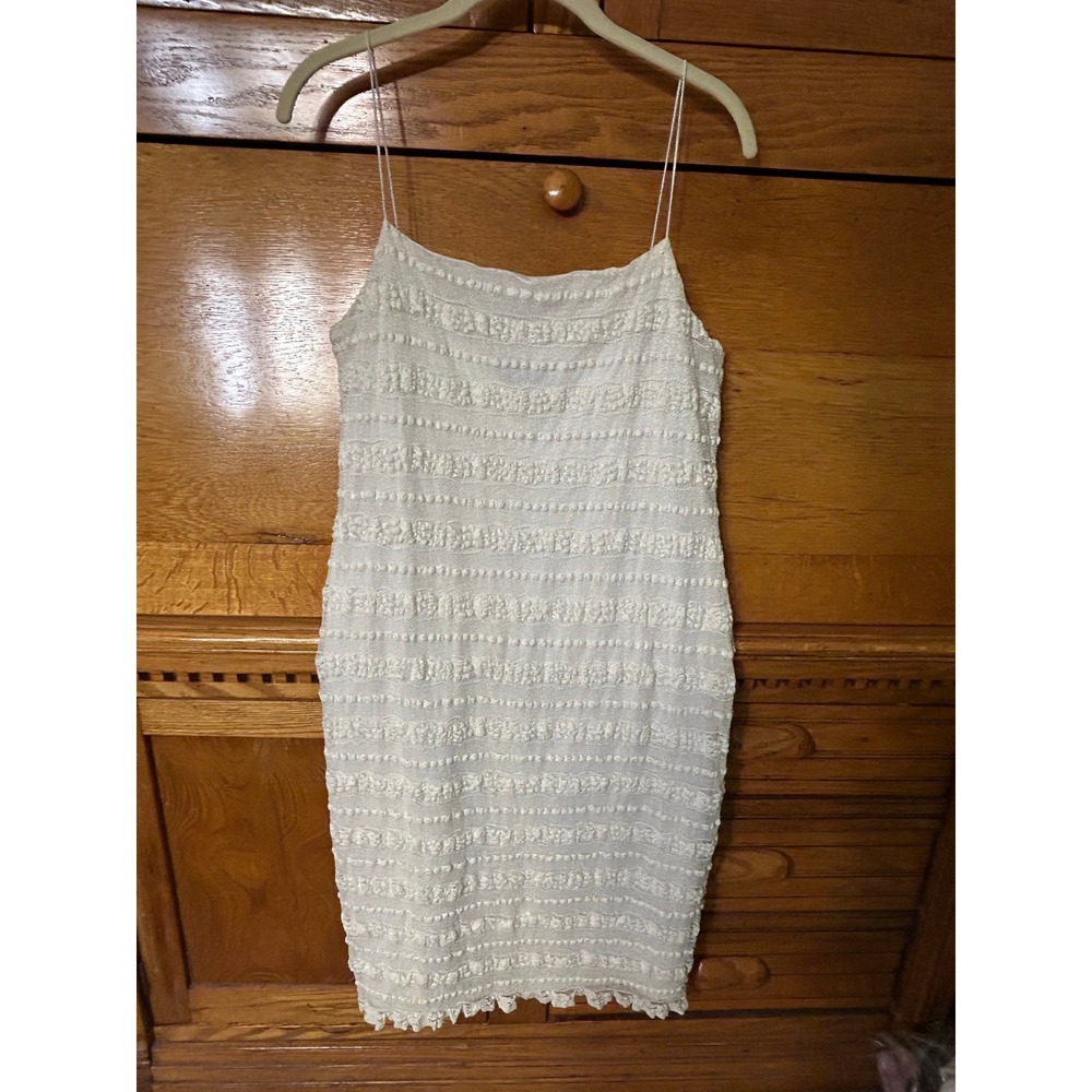 Ralph Lauren Romantic White Lace Spaghetti Strap Sheath Dress Pom Pom Detail
